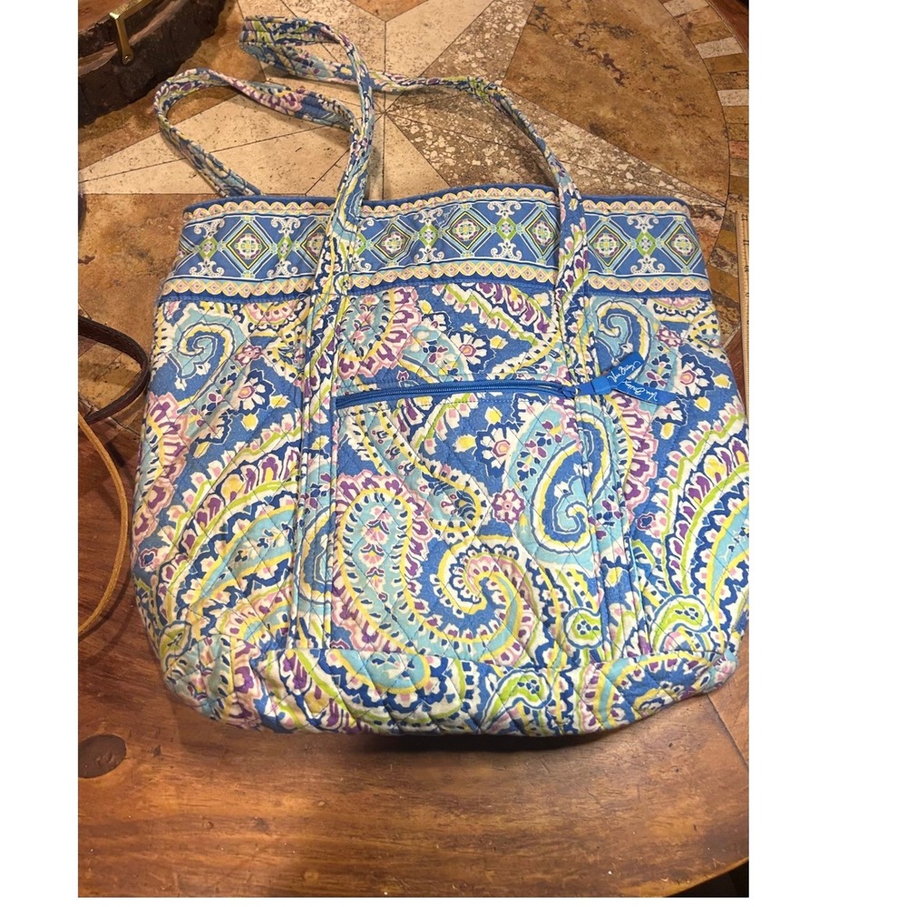 Vera Bradley Blue Purple Paisley Quilted Cotton Tote Shoulder Bag